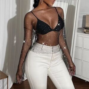 Elegant Black Mesh Women's Blouse